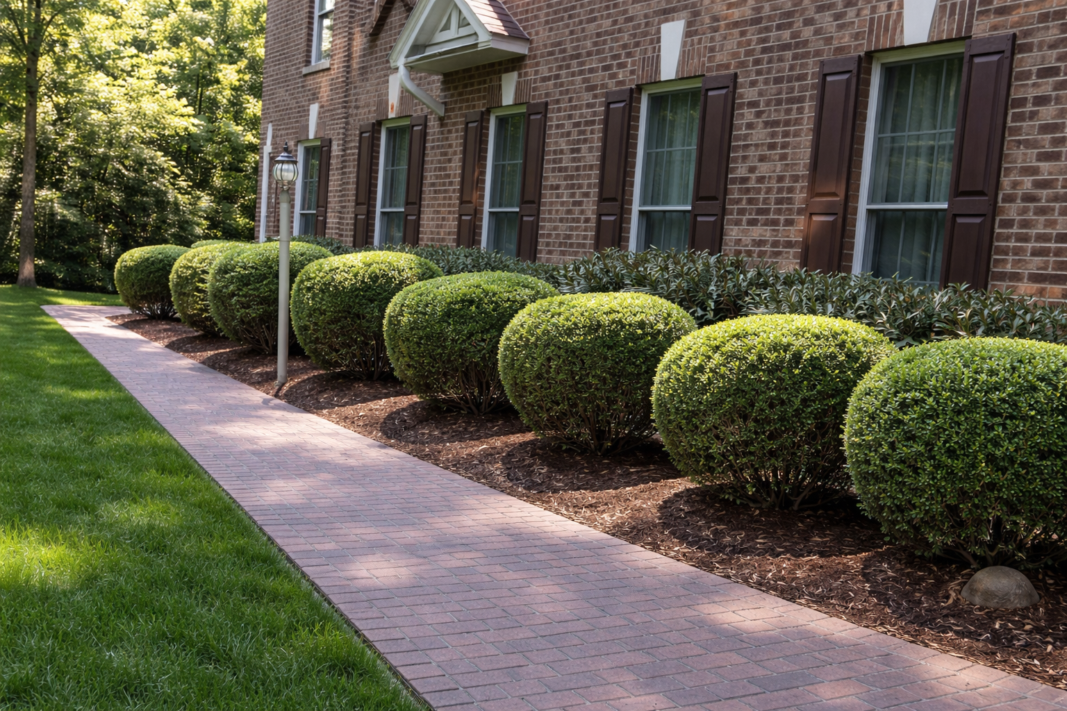Professionally trimmed shrubs after